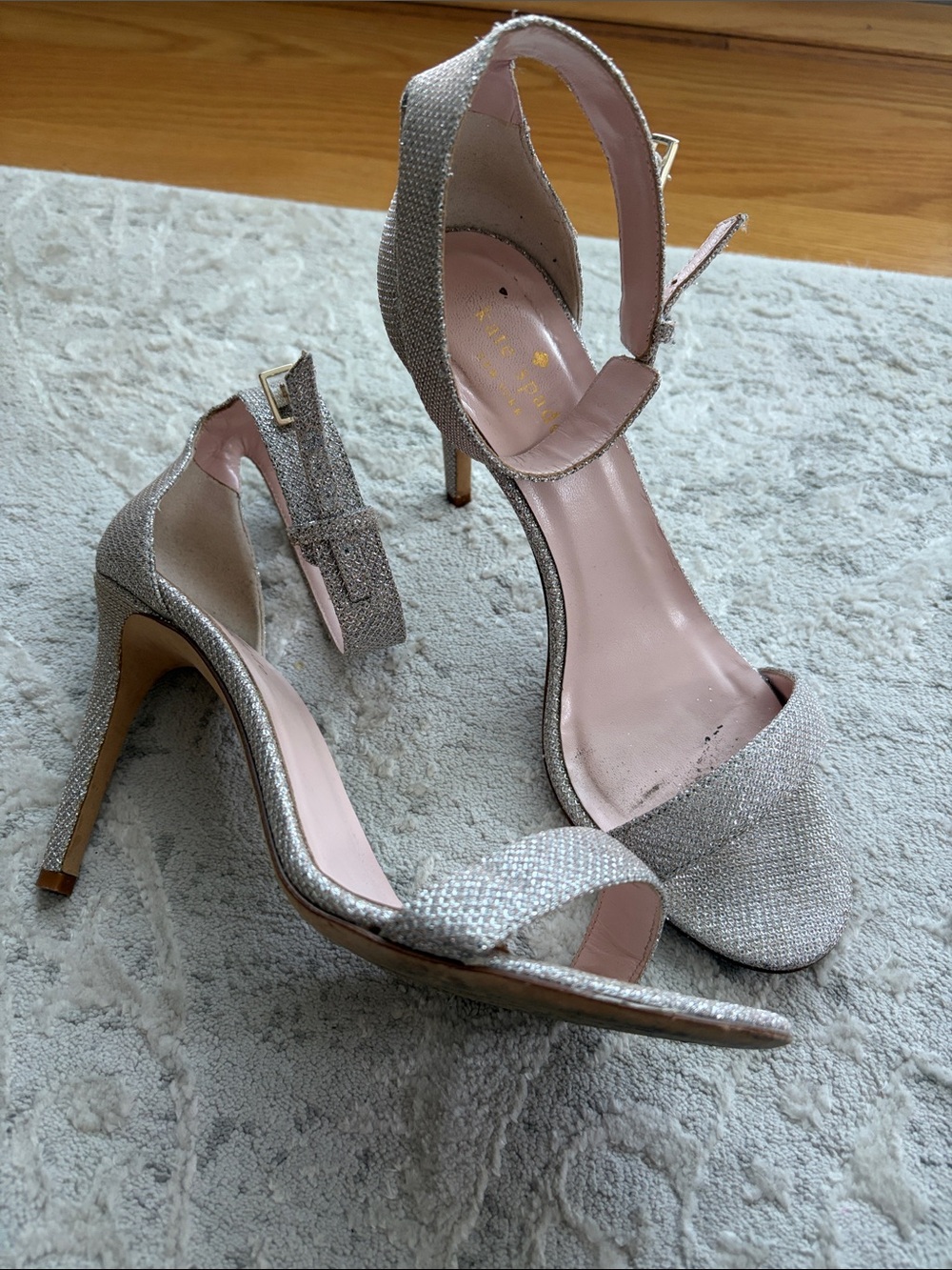 Kate Spade Silver Ankle-Strap High Heel Sandals